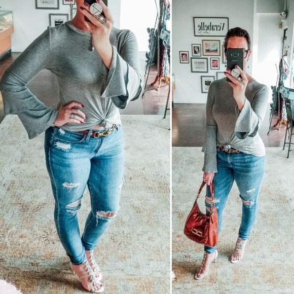 bp Tops - BP. Gray Long Sleeve Bell Bottom Tee Shirt